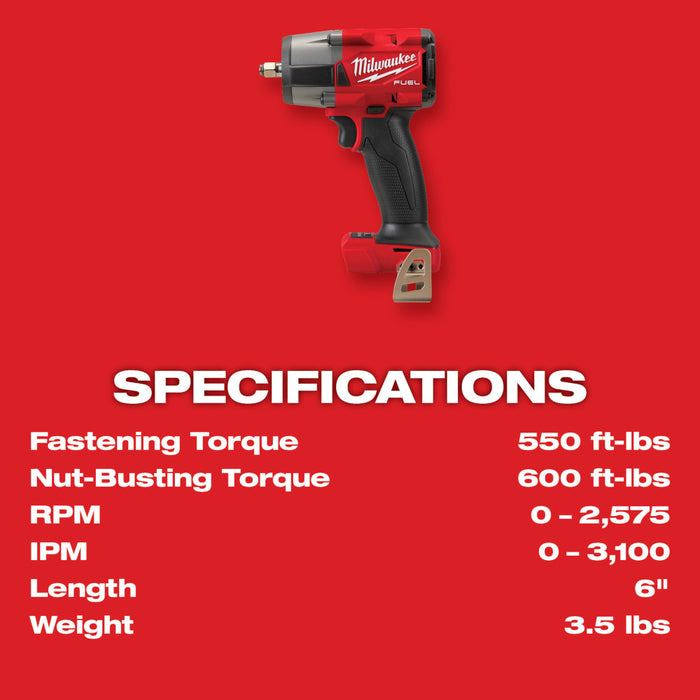 MILWAUKEE M18 FUEL™ Llave de impacto de par medio de 3/8" con anillo de fricción (solo herramienta)
