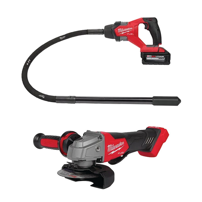 MILWAUKEE M18 FUEL™ 4' Concrete Pencil Vibrator Kit & M18 FUEL™ 4-1/2" / 5" Braking Grinder Paddle Switch, No-Lock