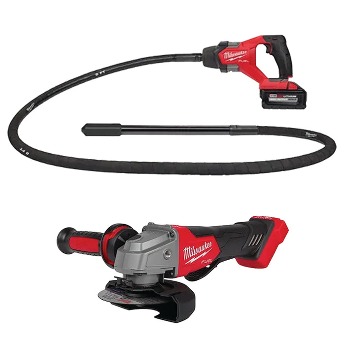 MILWAUKEE M18 FUEL™ 4' Concrete Pencil Vibrator Kit & M18 FUEL™ 4-1/2" / 5" Braking Grinder Paddle Switch, No-Lock