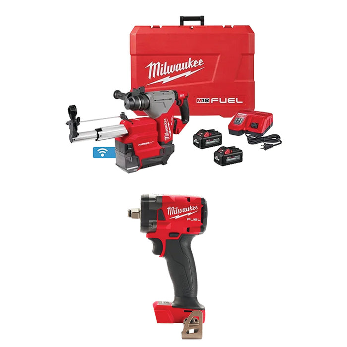 MILWAUKEE M18 FUEL™ 1-1/8" SDS PLUS Rotary Hammer w/ HAMMERVAC™ Dedicated Dust Extractor Kit & FREE M18 FUEL™ 1/2 " Compact Impact Wrench w/ Friction Ring