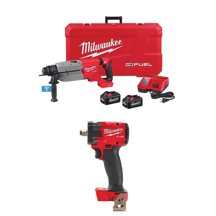 MILWAUKEE M18 FUEL™ 1-1/4” SDS PLUS D-Handle Rotary Hammer Kit & FREE M18 FUEL™ 1/2 " Compact Impact Wrench w/ Friction Ring