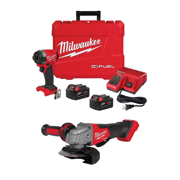 MILWAUKEE M18 FUEL™ 1/4" Hex Impact Driver Kit & M18 FUEL™ 4-1/2" / 5" Braking Grinder Paddle Switch, No-Lock