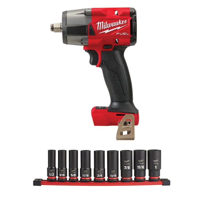 MILWAUKEE M18 FUEL™ 1/2" Mid-Torque Impact Wrench w/ Friction Ring & FREE 9 PC. SHOCKWAVE IMPACT DUTY™ 1/2" Drive SAE Deep 6 Point Socket Set