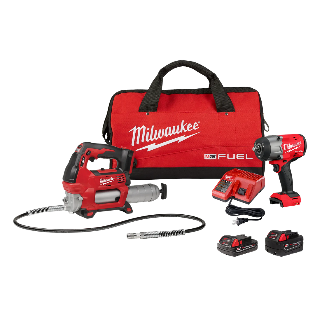 MILWAUKEE M18 FUEL™ 1/2" High Torque Impact Wrench w/ Friction Ring & Grease Gun Combo Kit
