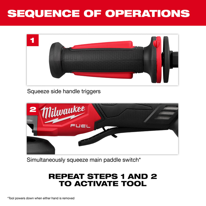 Milwaukee Tools M18 FUEL™ 4 1/2" - 6" Dual Trigger Braking Grinder, Paddle Switch w/ ONE KEY™