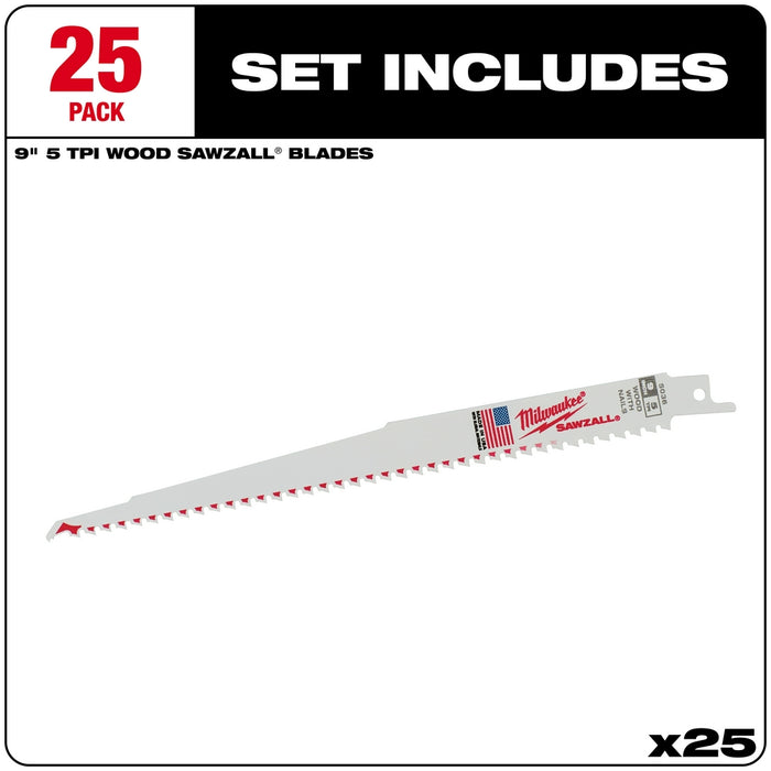 MILWAUKEE 9" 5 TPI SAWZALL® Blade (25 PACK)