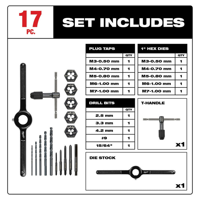 MILWAUKEE 17 PC. Tap & Die Set - Metric