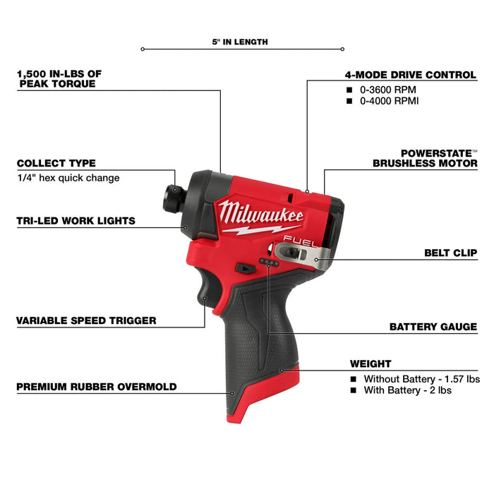 MILWAUKEE M12 FUEL™ 1/4" Hex Impact Driver (Tool Only)