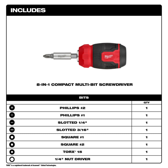 MILWAUKEE 8-IN-1 Compact Multi-Bit Screwdriver