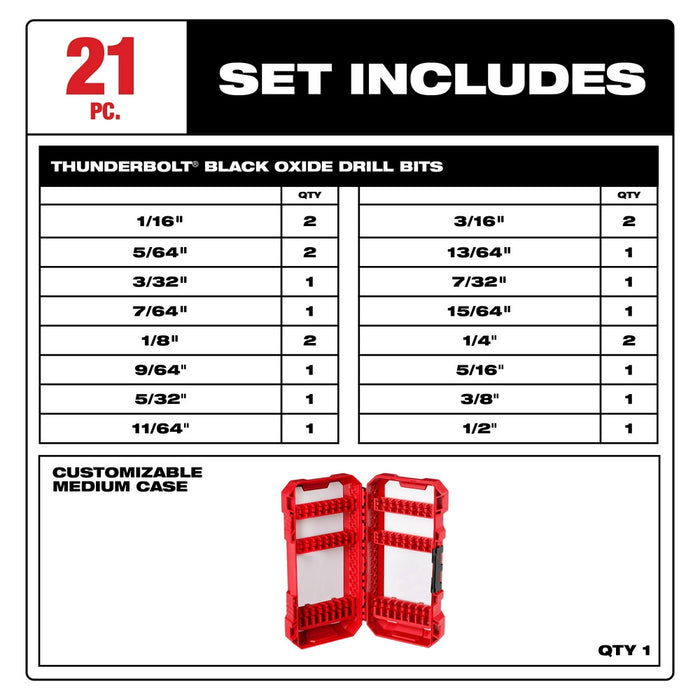 MILWAUKEE 21 PC. THUNDERBOLT® Black Oxide Drill Bit Set Q4