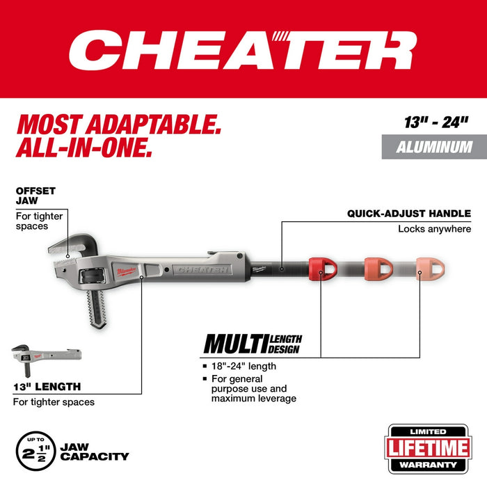 MILWAUKEE CHEATER Aluminum Offset Adaptable Pipe Wrench