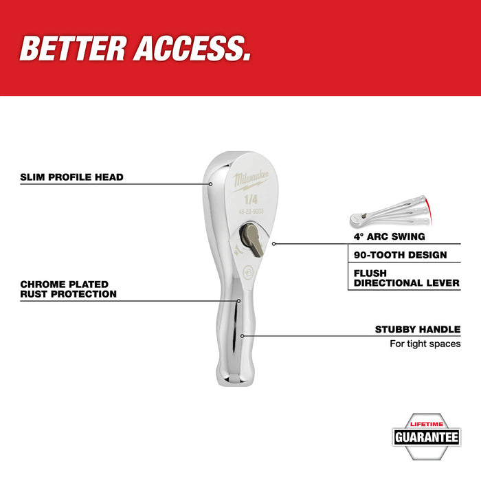 MILWAUKEE 1/4” Drive 3” Ratchet