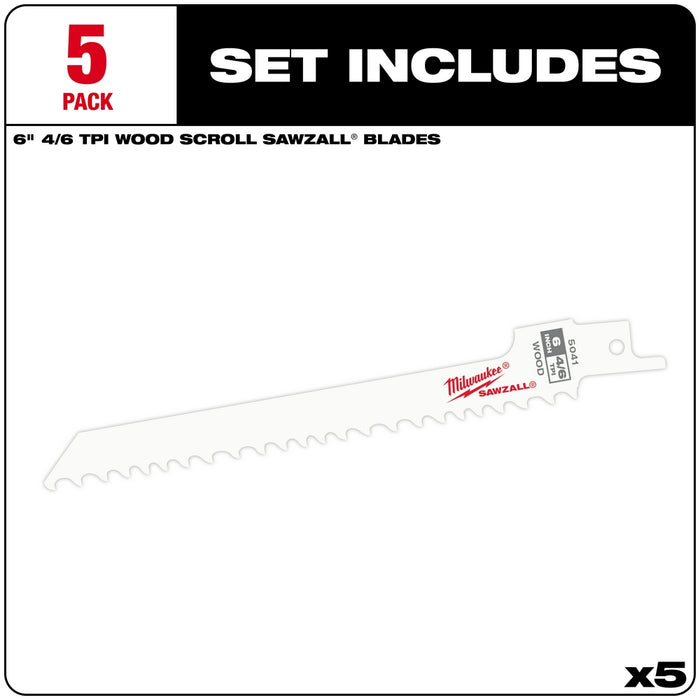 MILWAUKEE 6" 4/6 TPI SAWZALL® Blade (5 PACK)