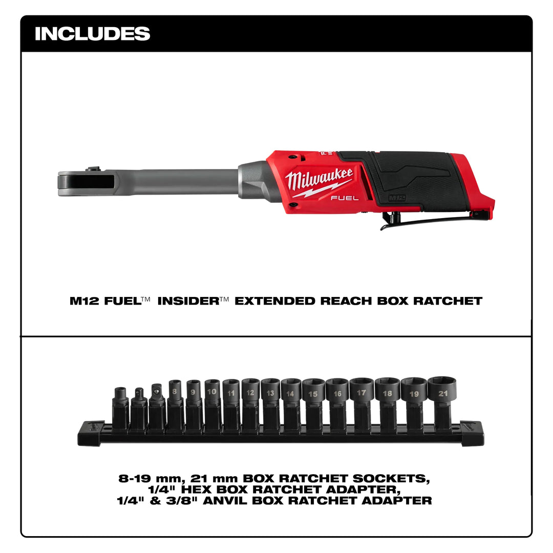 MILWAUKEE M12 FUEL™ INSIDER™ Extended Reach Box Ratchet (Tool Only)