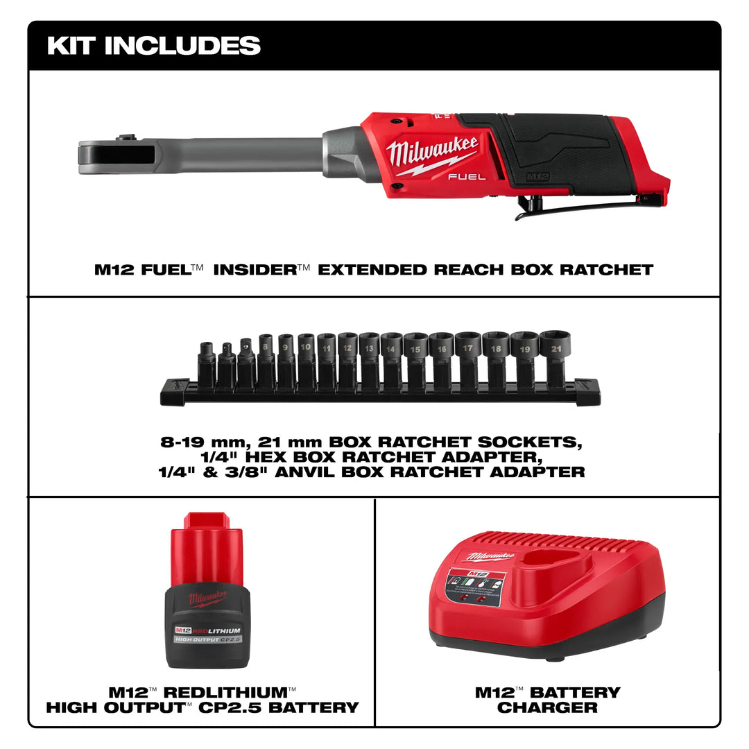 MILWAUKEE M12 FUEL™ INSIDER™ Extended Reach Box Ratchet Kit