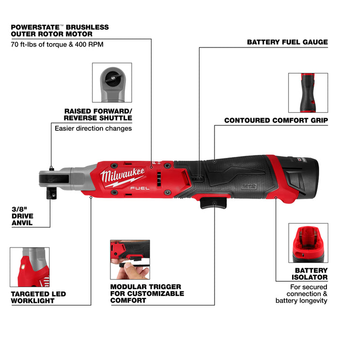 Milwaukee Tools M12 FUEL™ 3/8" Ratchet Kit
