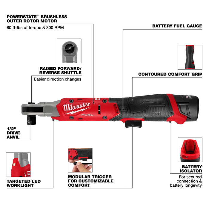 Milwaukee Tools M12 FUEL™ 1/2" Ratchet Kit