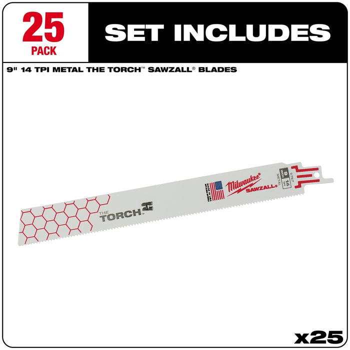 MILWAUKEE 14 TPI TORCH™ Metal SAWZALL® Blade For Schedule 40 Pipe & Angle Iron (25 PACK)