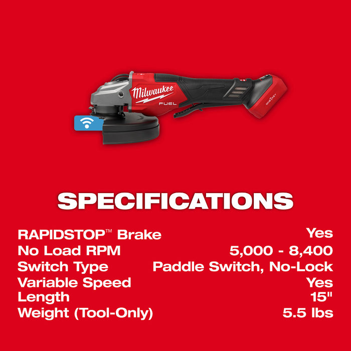MILWAUKEE M18 FUEL 4-1/2"-7" Variable Speed Braking Grinder, Paddle Switch (Tool Only)