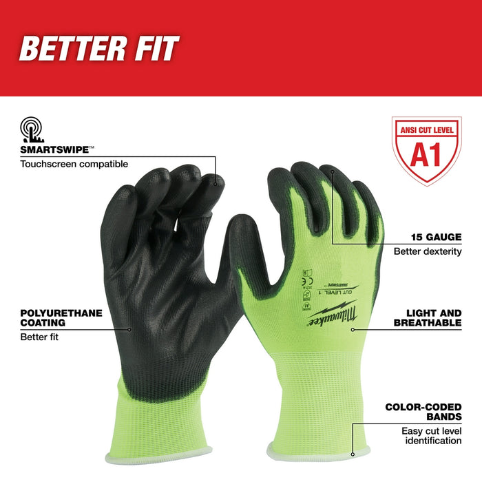 MILWAUKEE High Visibility Cut Level 1 Polyurethane Dipped Gloves
