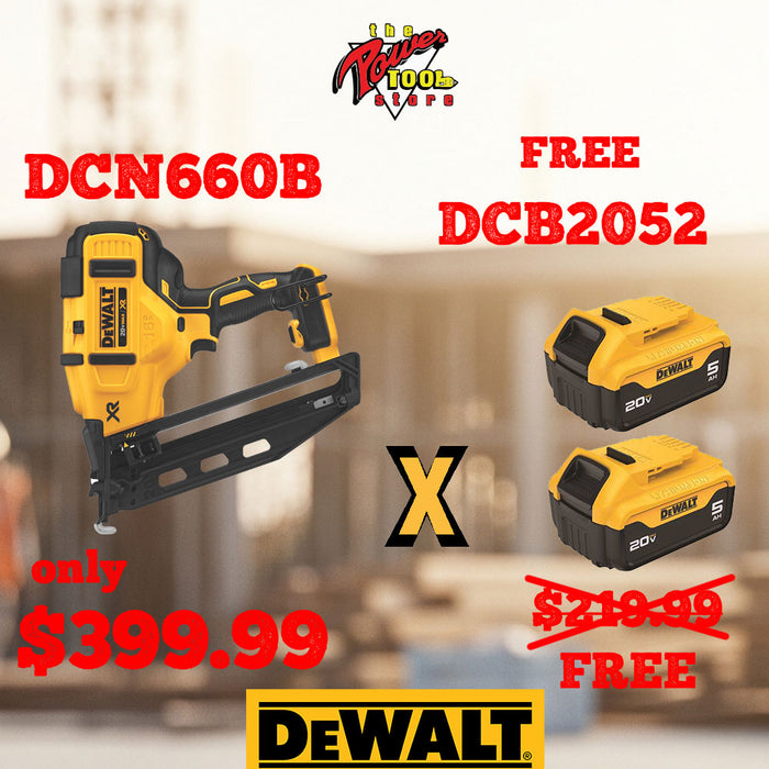 DEWALT DCN660B 20V MAX* 16 GA Angled Nailer + BATTERIES DCB2052 FREE