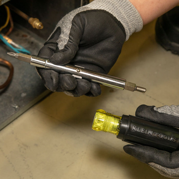 KLEIN TOOLS Multi-Bit Screwdriver / Nut Driver, 11-IN-1, Ph, Sl, Sq, Schrader Bits