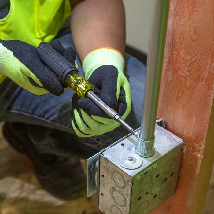 KLEIN TOOLS Multi-Bit Screwdriver / Nut Driver, 6-IN-1, Extended Reach, Ph, Sl