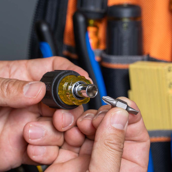 KLEIN TOOLS Multi-Bit Screwdriver / Nut Driver, 6-IN-1, Stubby, Ph, Sl Bits