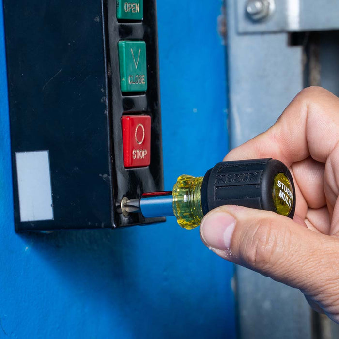 KLEIN TOOLS Multi-Bit Screwdriver / Nut Driver, 6-IN-1, Stubby, Ph, Sl Bits