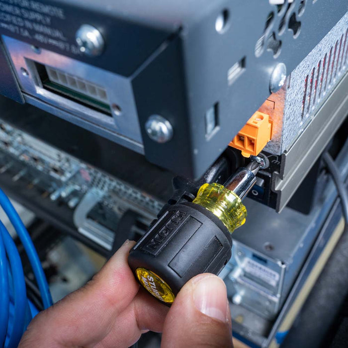 KLEIN TOOLS Multi-Bit Screwdriver / Nut Driver, 6-IN-1, Stubby, Ph, Sl Bits