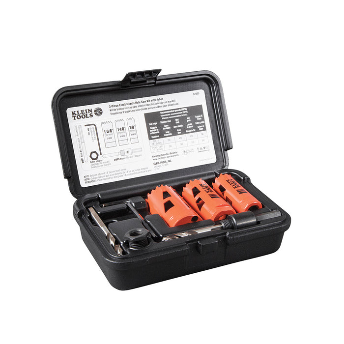 KLEIN TOOLS 3 PC. Electrician's Hole Saw Kit w/ Arbor