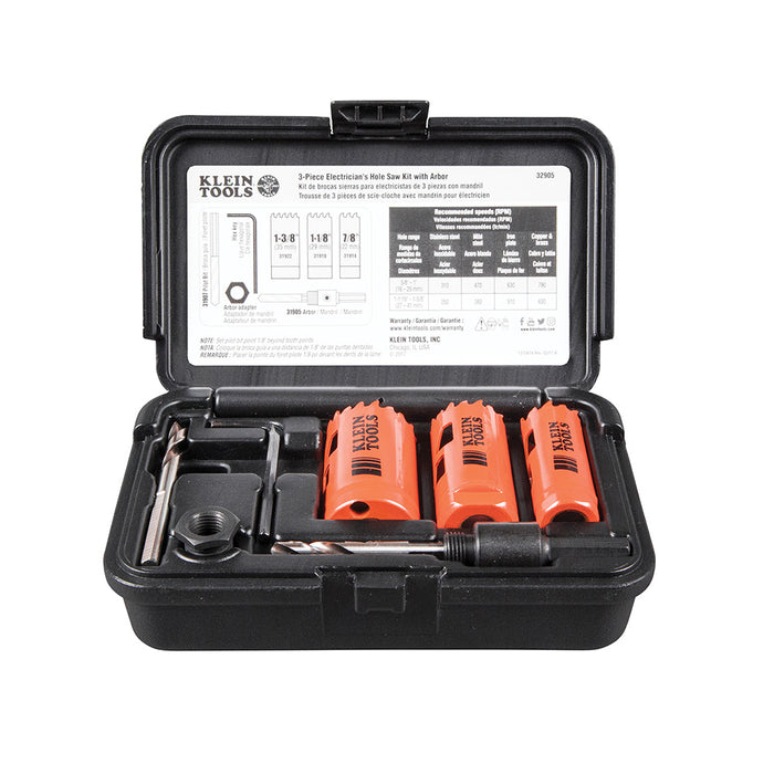 KLEIN TOOLS 3 PC. Electrician's Hole Saw Kit w/ Arbor