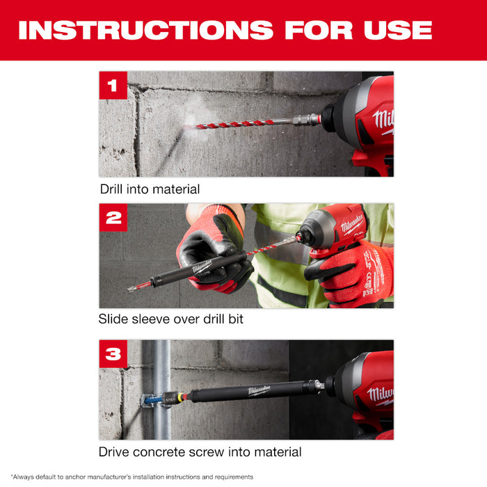 MILWAUKEE 7 PC. SHOCKWAVE IMPACT DUTY Carbide Hammer Drill Bit Concrete Screw Install Kit