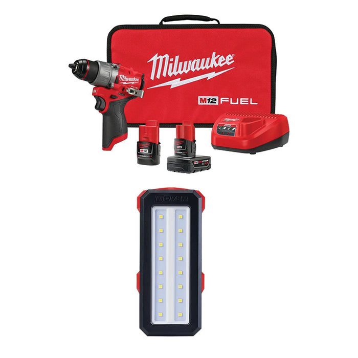 MILWAUKEE M12 FUEL™ 1/2" Drill/Driver Kit & FREE M12™ ROVER™ Service & Repair Flood Light w/ USB Charging