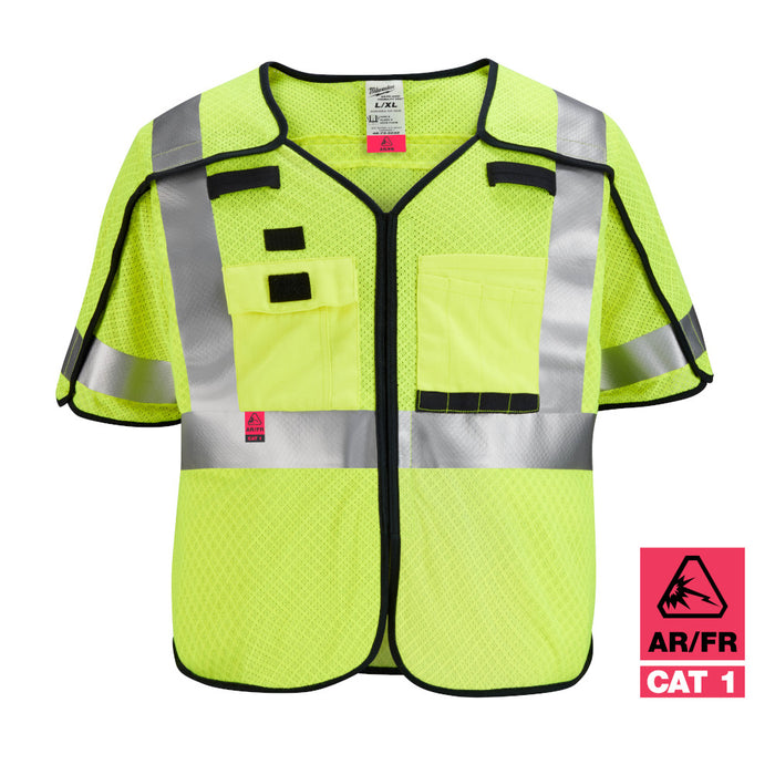 MILWAUKEE AR/FR Cat. 1 Class 3 Breakaway High Visibility Yellow Mesh Safety Vest