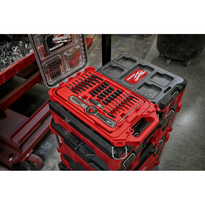 MILWAUKEE 38 PC. Tap & Die PACKOUT Set w/ HEX-LOK 2-IN-1 Handle - SAE