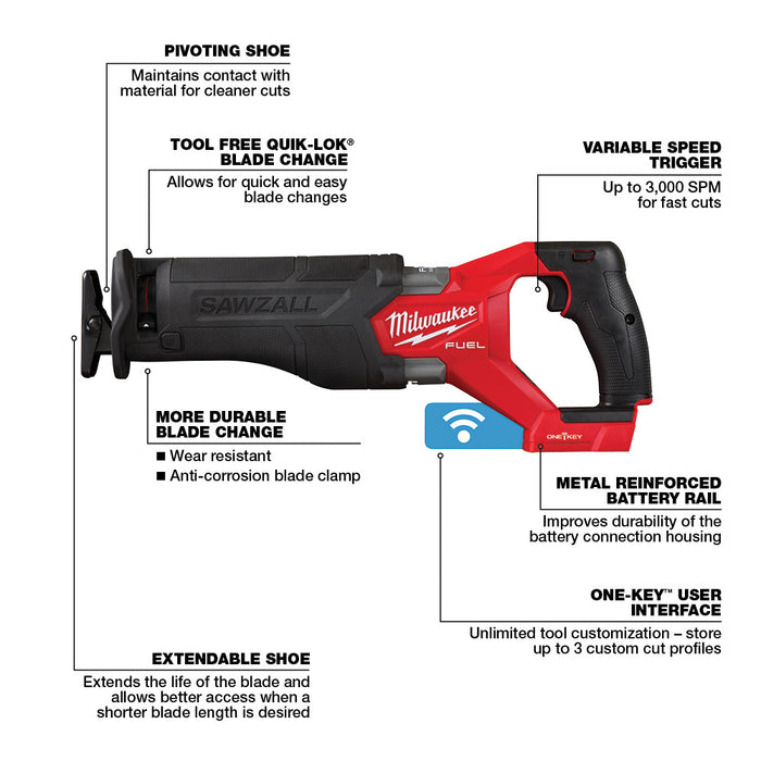 Sierra alternativa MILWAUKEE M18 FUEL™ SAWZALL® con ONE-KEY™ (solo herramienta)