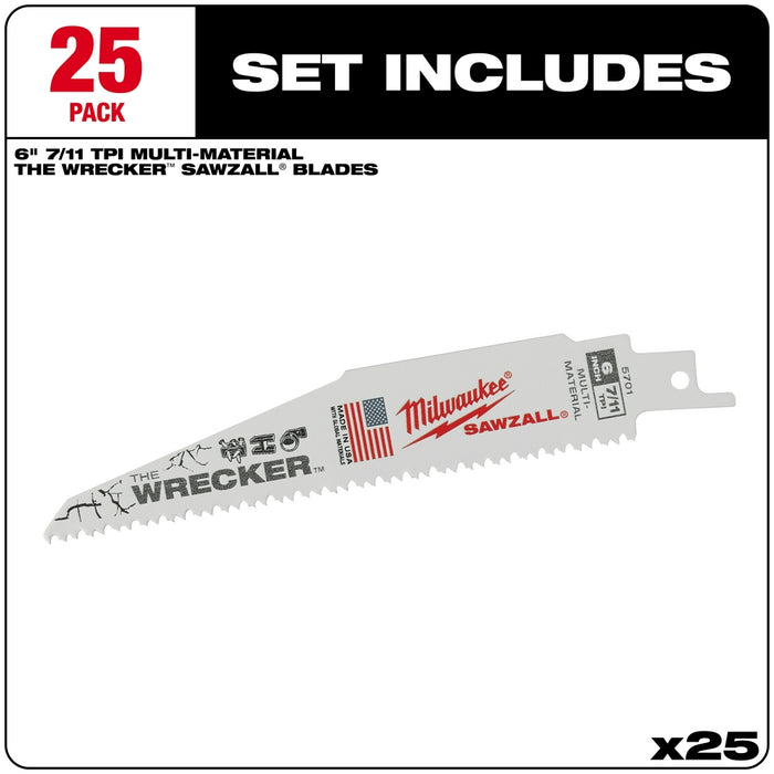 MILWAUKEE THE WRECKER™ 6" 7/11 TPI Multi-Material SAWZALL® Blade (25 PACK)