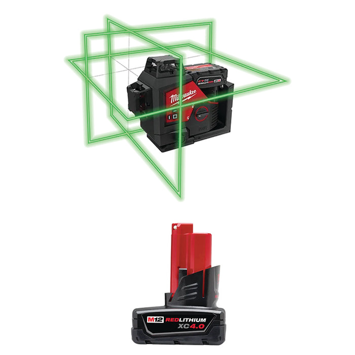 MILWAUKEE M12™ Green 360° 3-Plane Laser Kit & FREE M12™ REDLITHIUM™ XC 4.0 Extended Capacity Battery