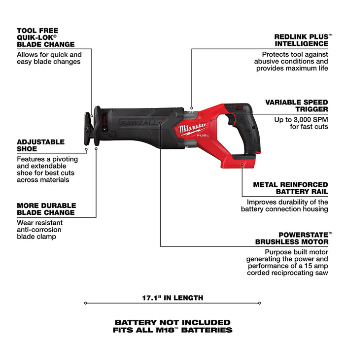 MILWAUKEE M18 FUEL SAWZALL Reciprocating Saw (Tool Only)