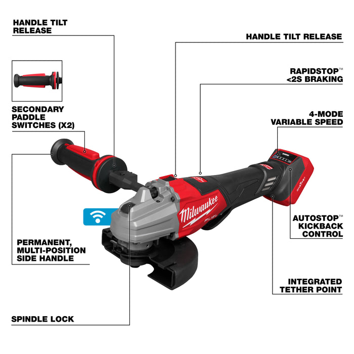 Milwaukee Tools M18 FUEL™ 4 1/2" - 6" Dual Trigger Braking Grinder, Paddle Switch w/ ONE KEY™