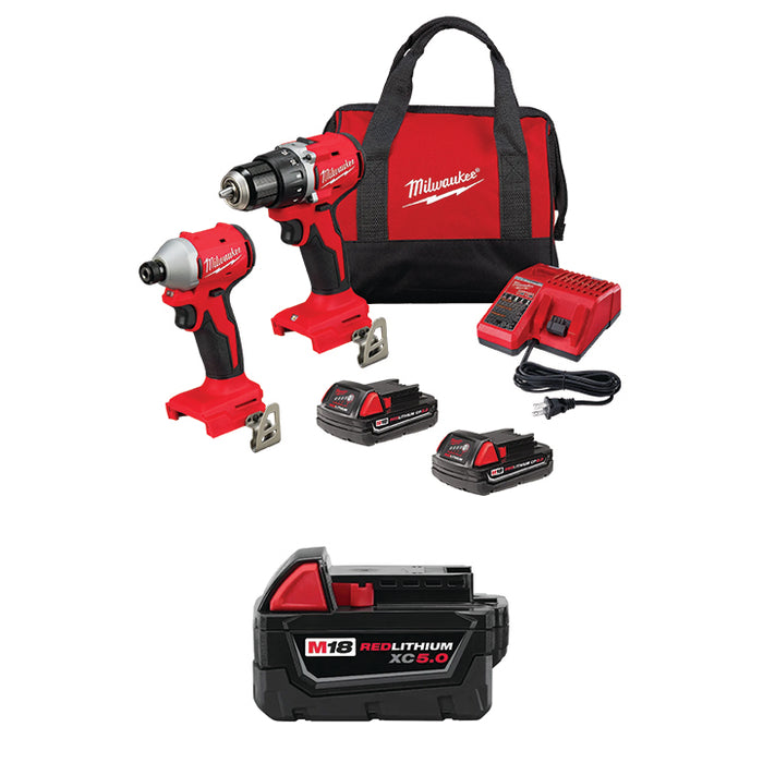 MILWAUKEE M18™ Compact 2-Tool Combo Kit & FREE M18™ REDLITHIUM™ XC5.0 Extended Capacity Battery