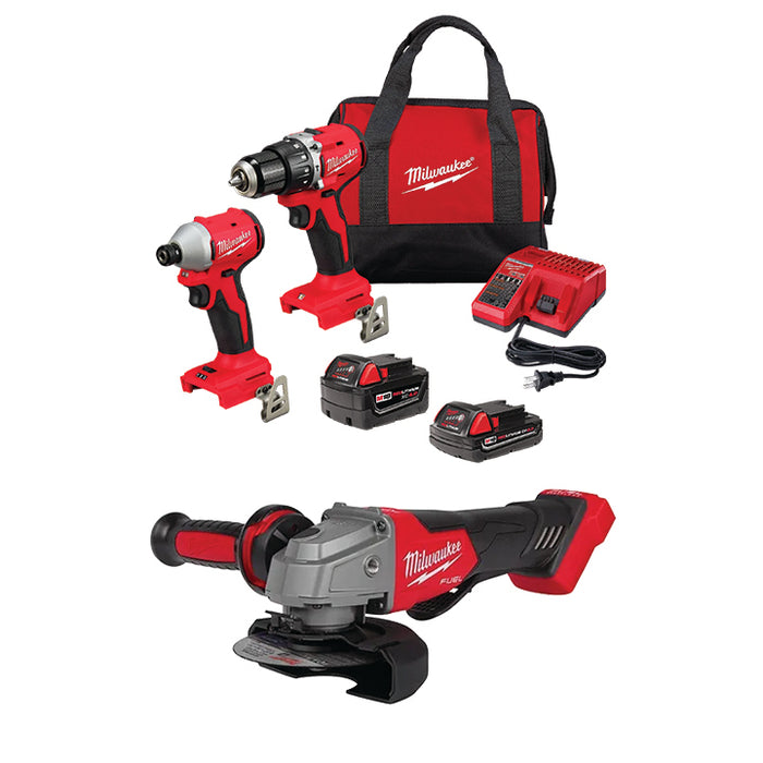 MILWAUKEE M18™ Compact 2-Tool Combo Kit & FREE M18 FUEL™ 4-1/2" / 5" Braking Grinder Paddle Switch, No-Lock