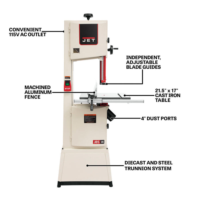 JET JT9-714400K 14" Wood Working Band Saw - 1-3/4 HP, 1PH, 115/230V