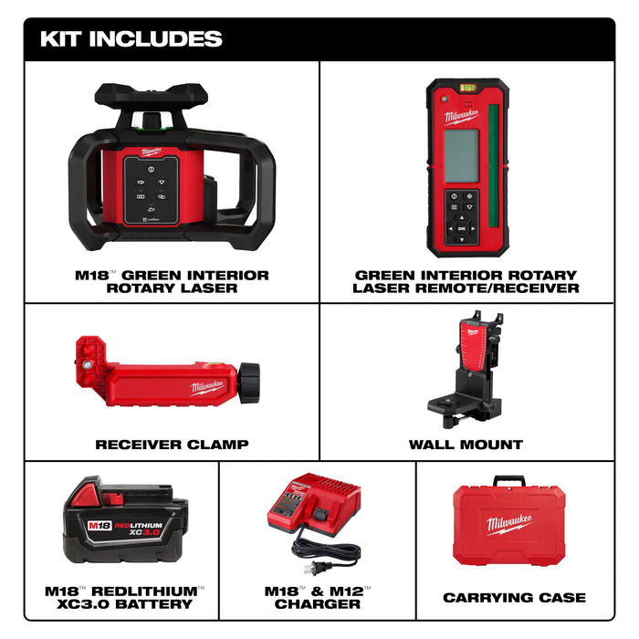 Kit de nivel láser giratorio interior verde MILWAUKEE M18™