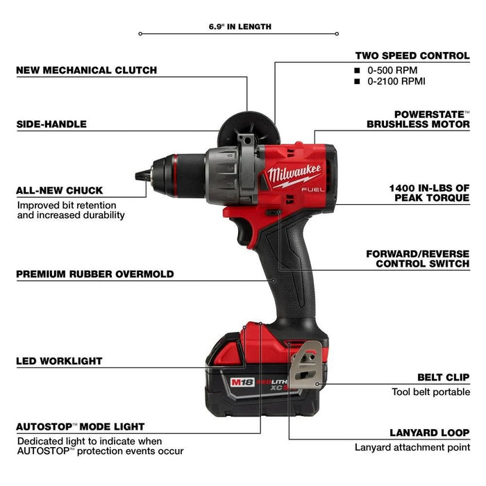 Kit de taladro percutor/destornillador MILWAUKEE M18 FUEL™ de 1/2"