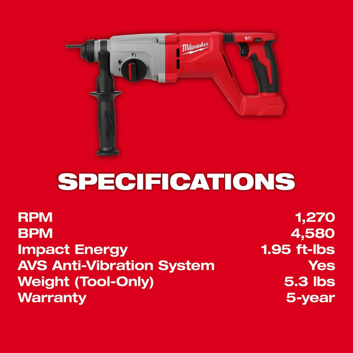 MILWAUKEE M18 1" SDS PLUS D-Handle Rotary Hammer (Tool Only)