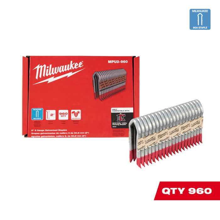 Grapas galvanizadas MILWAUKEE de calibre 9 de 2"
