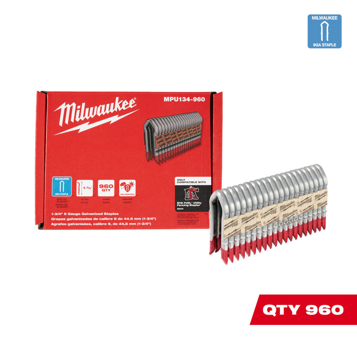 Grapas galvanizadas MILWAUKEE de calibre 9 de 1-3/4"
