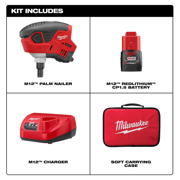 MILWAUKEE M12 Palm Nailer Kit 2458-21 Q4